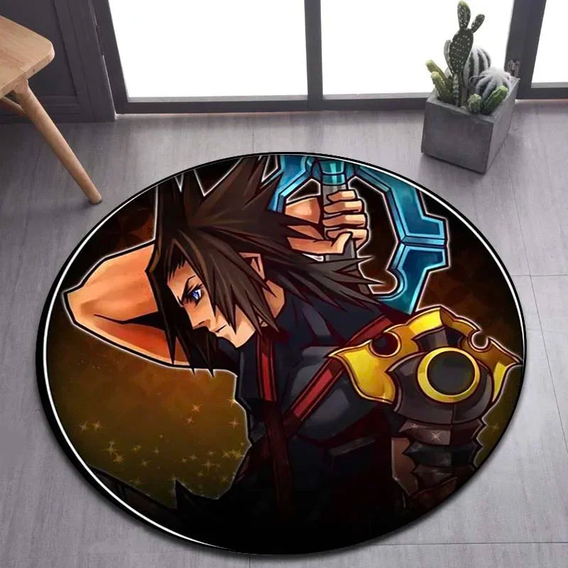 Kingdom Hearts Cartoon Pattern Area Rug Round Floor Mat Living Room Carpet Bathroom Kitchen Rug Doormat Non-slip Floor Mat