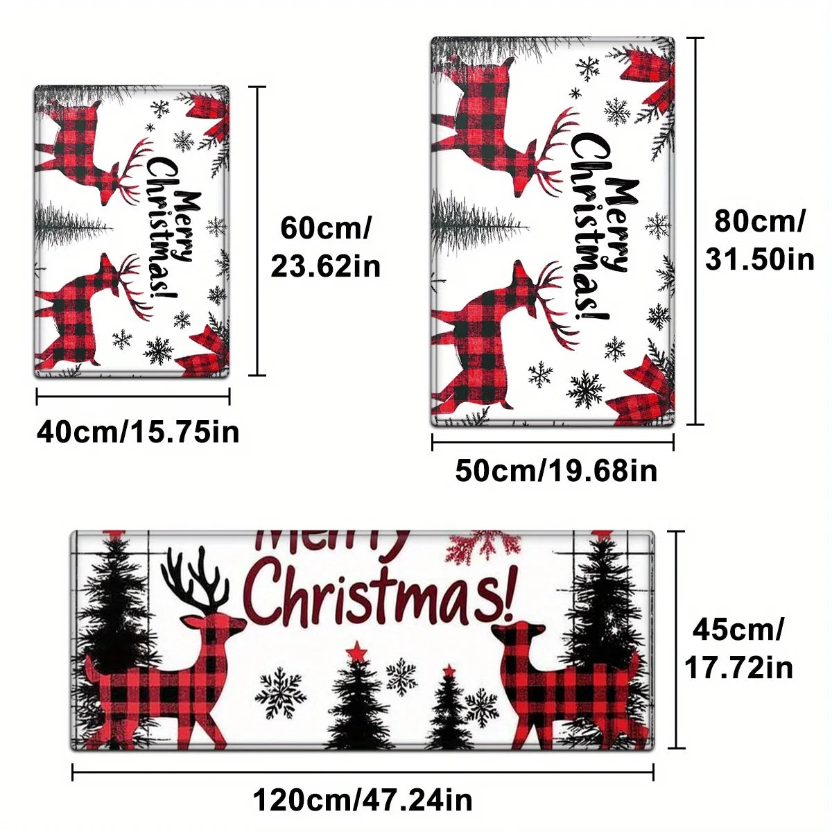VIKAMA Snowman Forest Bird Snowflake Kitchen Rugs Set Anti Slip Washable Runner for Winter Holiday Kitchen Floor Decor