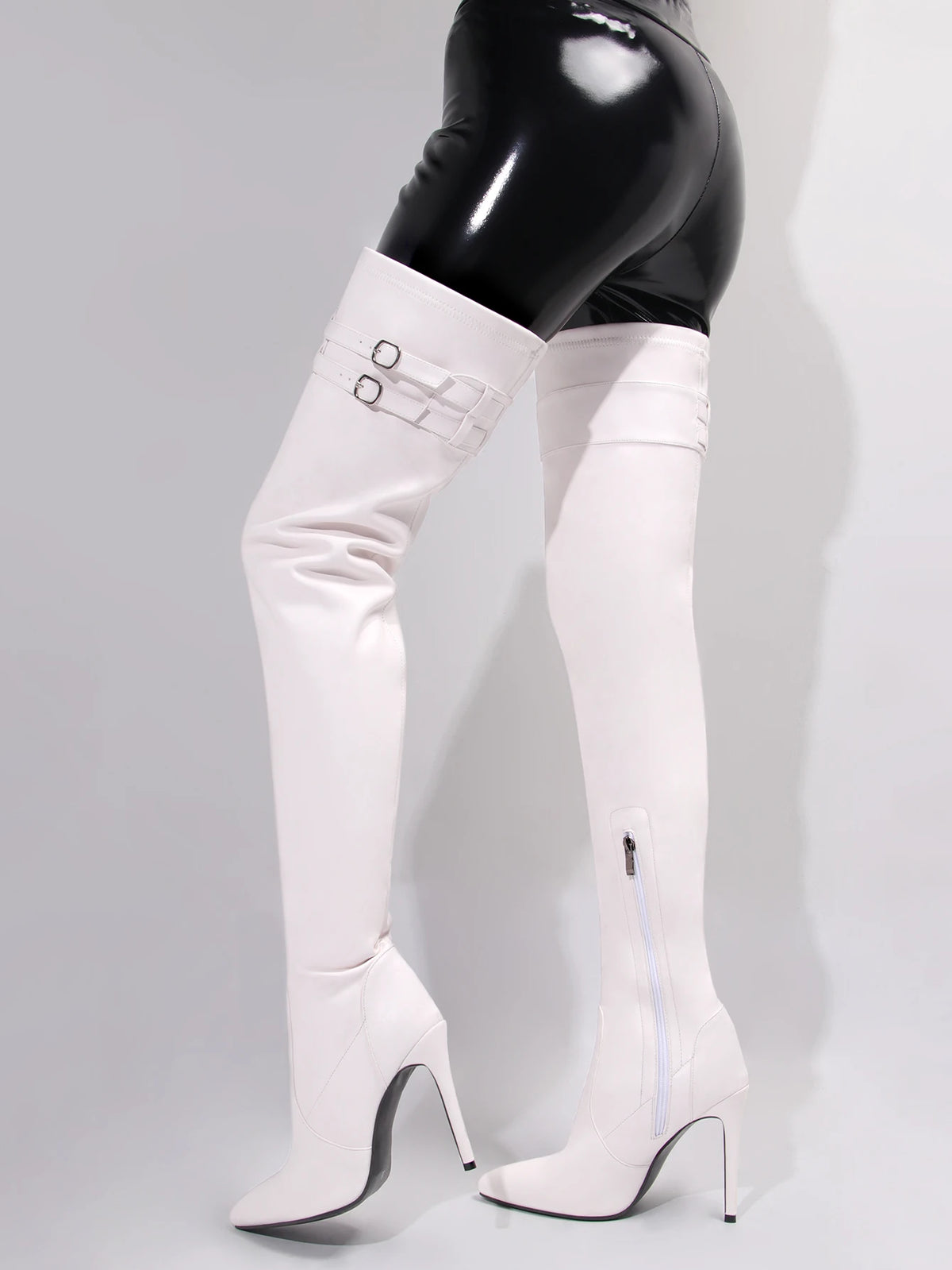 Long Boots for Women White Sexy Over Knee Boots Pointed Toe High Heels Autumn Winter Ladies Shoes Side Zipper Thigh High Boots