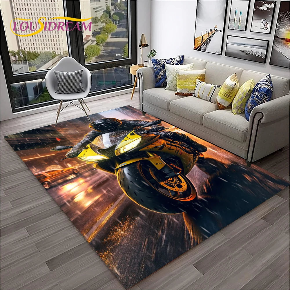 Racing Moto Off Road Motorcycle Carpet Rug for Home Living Room Bedroom Sofa Doormat Decor,Kid Play Area Rug Non-slip Floor Mat