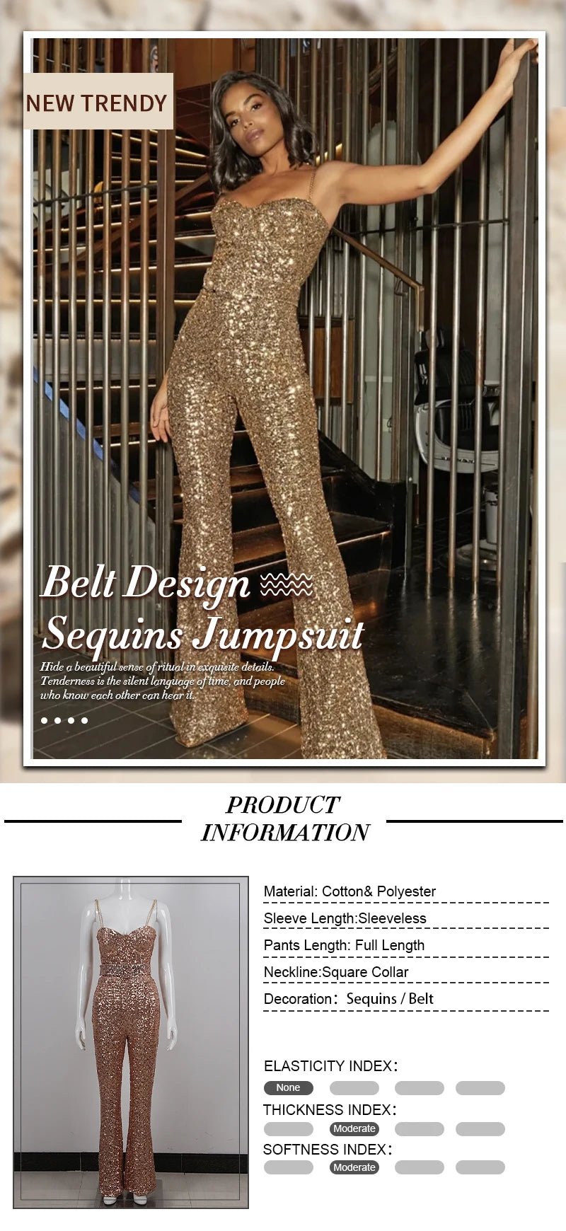 VC Women's Jumpsuits Luxury Gold Sequins Design Birthday Party Clubwear Sleeveless Spaghetti Strap Jumpsuits With Belt