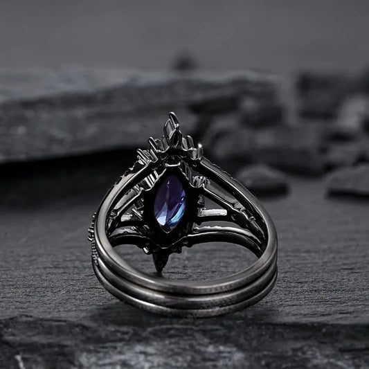 Vintage Black Color Geometry Inlaid with Colored Zircon Women's Ring Fashion Party Engagement Set of Rings Jewelry