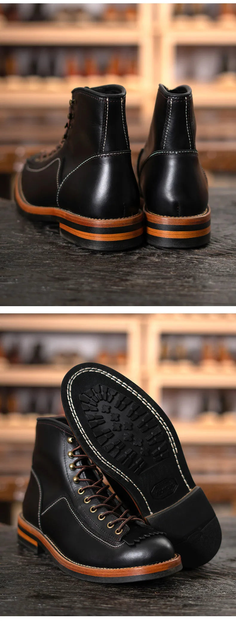 Hand Sewn High Top Men's Shoes with Trendy Lightweight Soles for Outdoor Work Boots