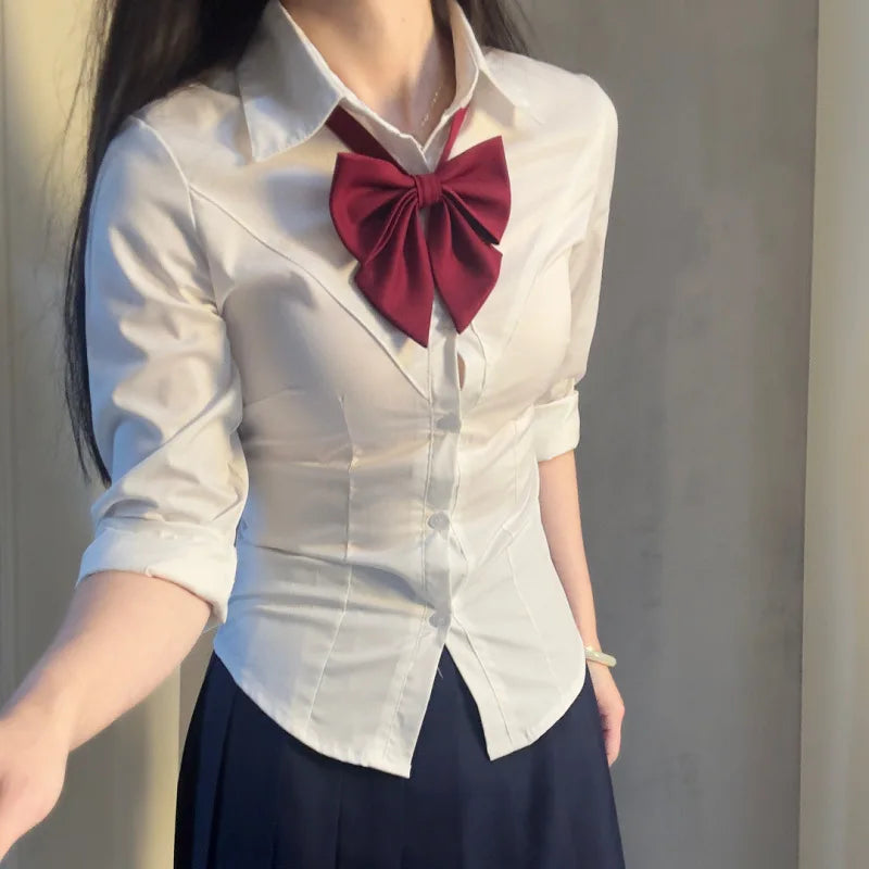 White Original JK Uniform Fitted Shirt Japanese-style Sweet and Spicy School Uniform Long-sleeved Slimming Top for Hot Girls