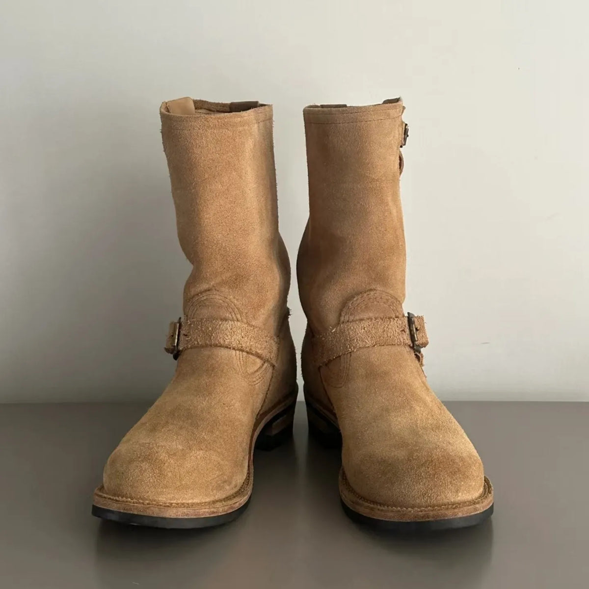 Handmade Work Boots Men and Women Engineer Mid-Calf Retro Motorcycle Boot Faded Mid-Calf Boot Khaki Black Suede Knight Boots