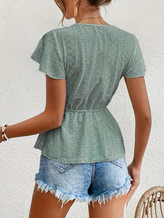 Elegant French Style Women's Top Ruffle Collar Splice T-shirt with Lace Trim Pleated Skirt Matching Floral Print Casual Wear