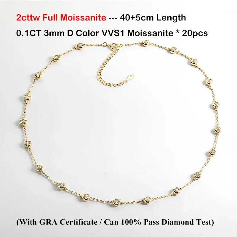 EWYA Luxury D Color Full 3/3.5mm Round Bubble Moissanite Diamond Tennis Necklace for Women Party S925 Silver 2-Layer Neck Chain