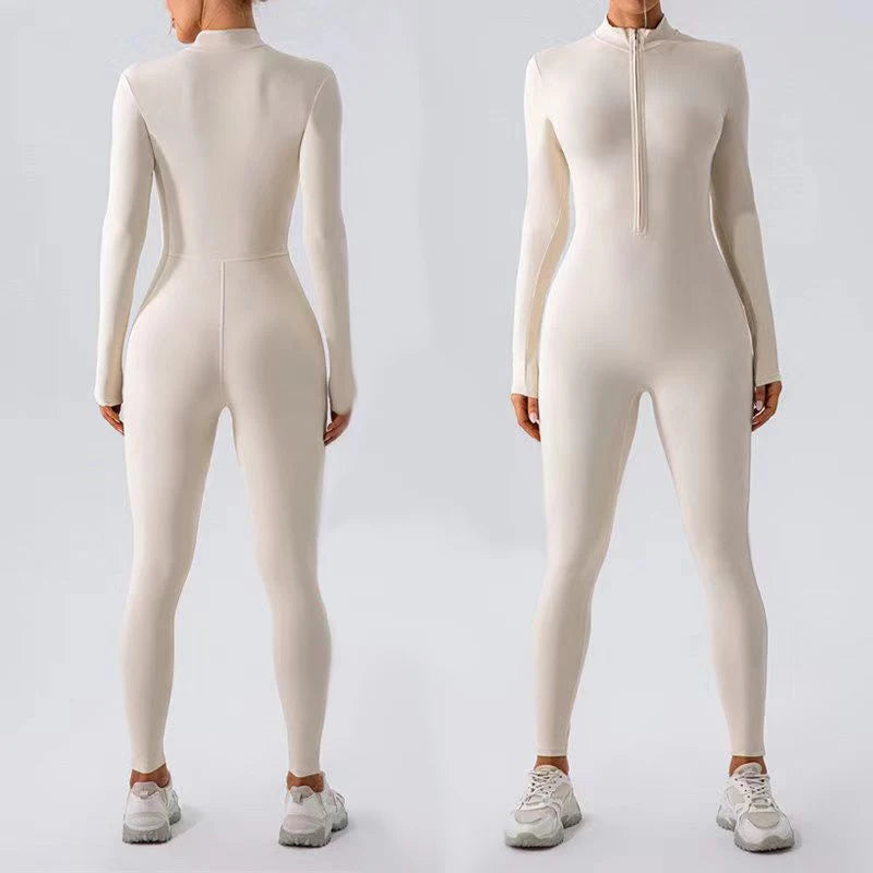Warm Thin Fleece Jumpsuits Women's Tracksuit Winter One-Piece Sports Suit Black Fitness Jumpsuit Long Sleeves Workout Bodysuit