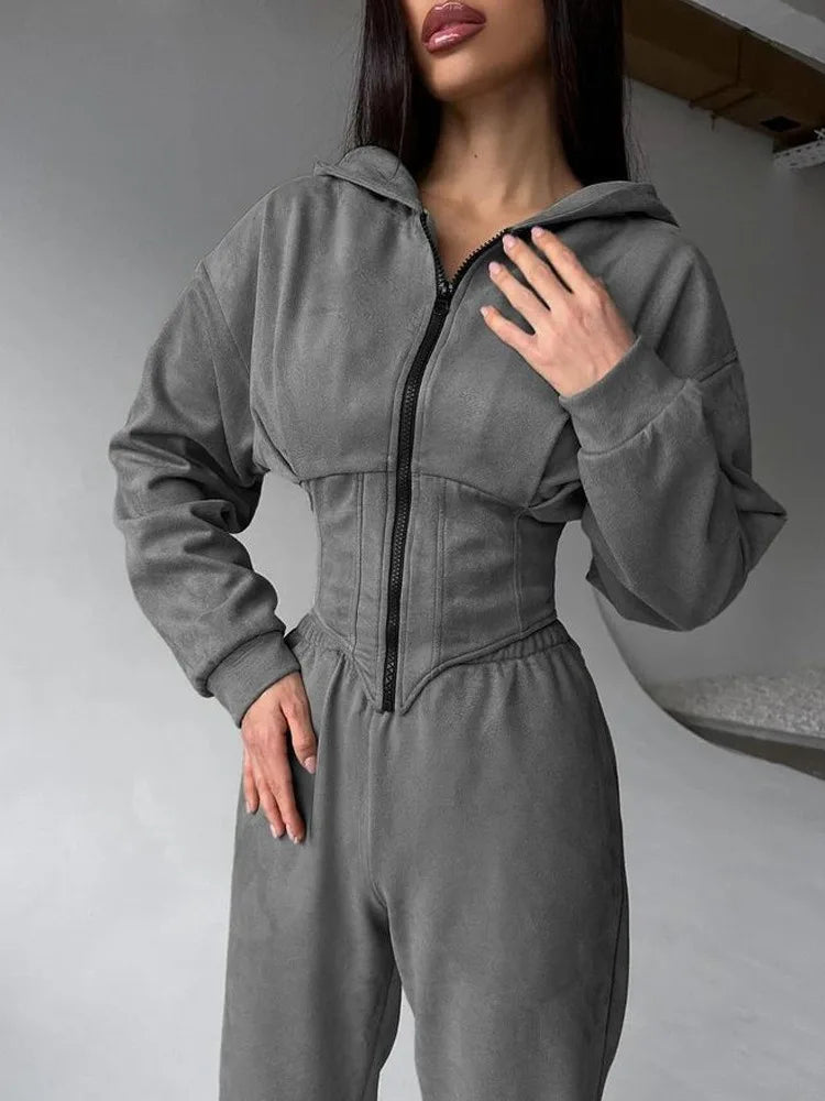 European and American Style Hooded Waist-Cinching Women's Set 2025 New Ins Trendy Brand Slimming Sporty Casual Women's Clothing