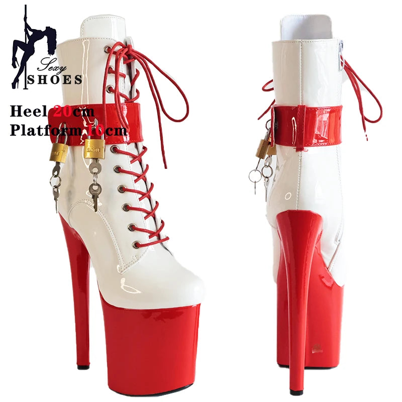 Women's Boots New Sexy Fetish Striptease Shoes T Show Club Party Ankle Boots Thin High Heels Laces Belt Buckle Padlocks Boots