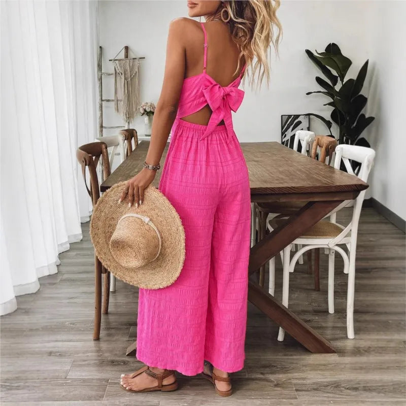 2025 Simple Style Jumpsuit Jumpsuits For Woman Wide Leg Women's Clothing Casual Sleeveless Sling Solid Color Holiday Vacation