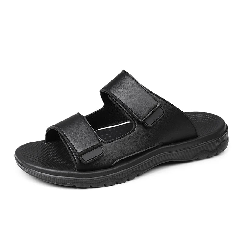 Mens Leather Slippers Comfortable Breathable Summer Big Size Sandals for Men with Soft Sole
