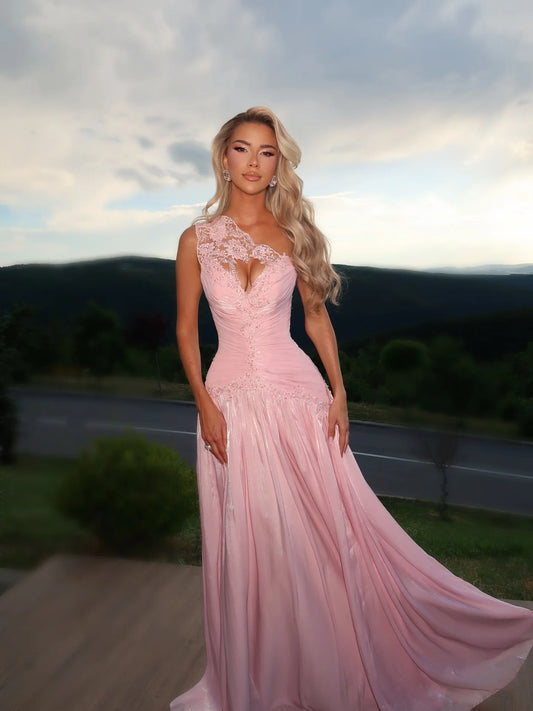 Aunber Modern Evening Dresses One Shoulder Lace Appliques Luxurious Prom Dresses Women's Formal Evening Gowns Customized
