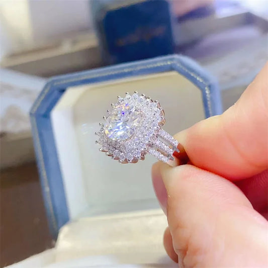 Luxury 18K Solid Platinum PT950 certifid 2 carat D color moissanite ring wholesale eight heart eight cut diamond ring for women