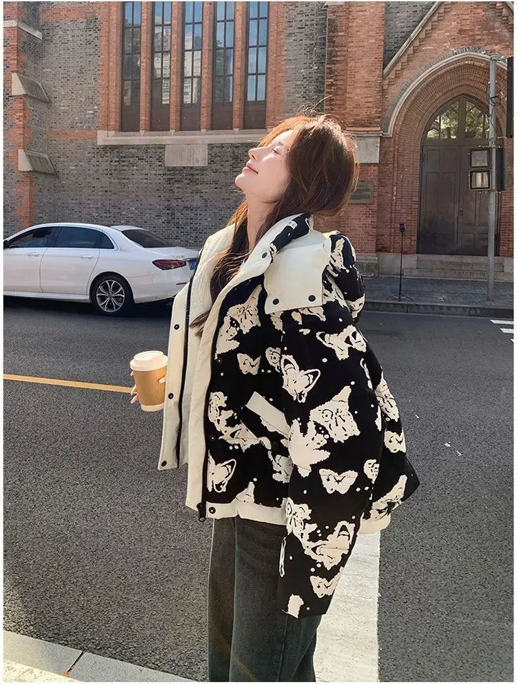 Women's Clothing High-end Plus Size Down Jacket Winter Warm New Hooded Loose White Duck Down Outerwear Quilted Pockets Coats