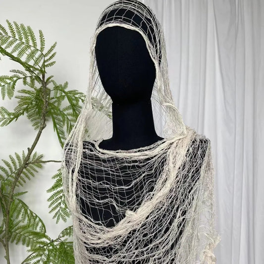 Lightweight Trendy Distressed Scarf Casual Solid Color Ragged Shawl Mesh Hole Photography Shawl Street Wear