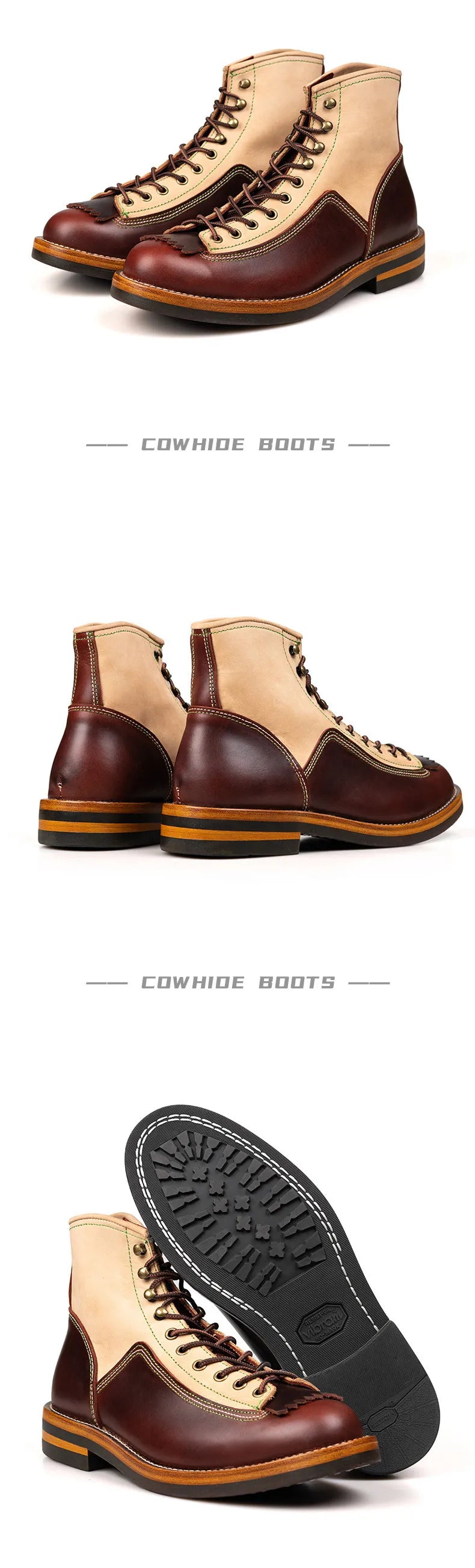 Hand Sewn High Top Men's Shoes with Trendy Lightweight Soles for Outdoor Work Boots