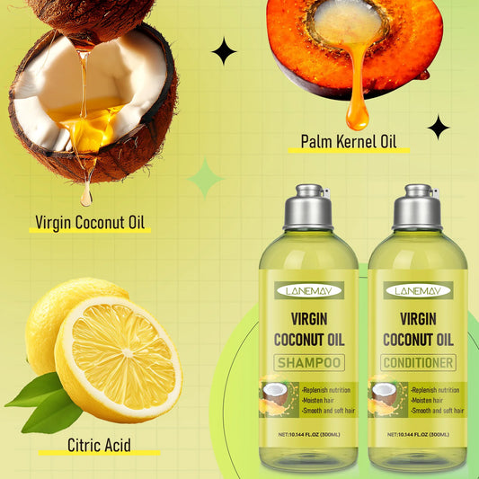 Virgin Coconut Oil Shampoo & Conditioner Set – Deep Moisturizing for All Hair Types Transform dry, dull hair into soft.