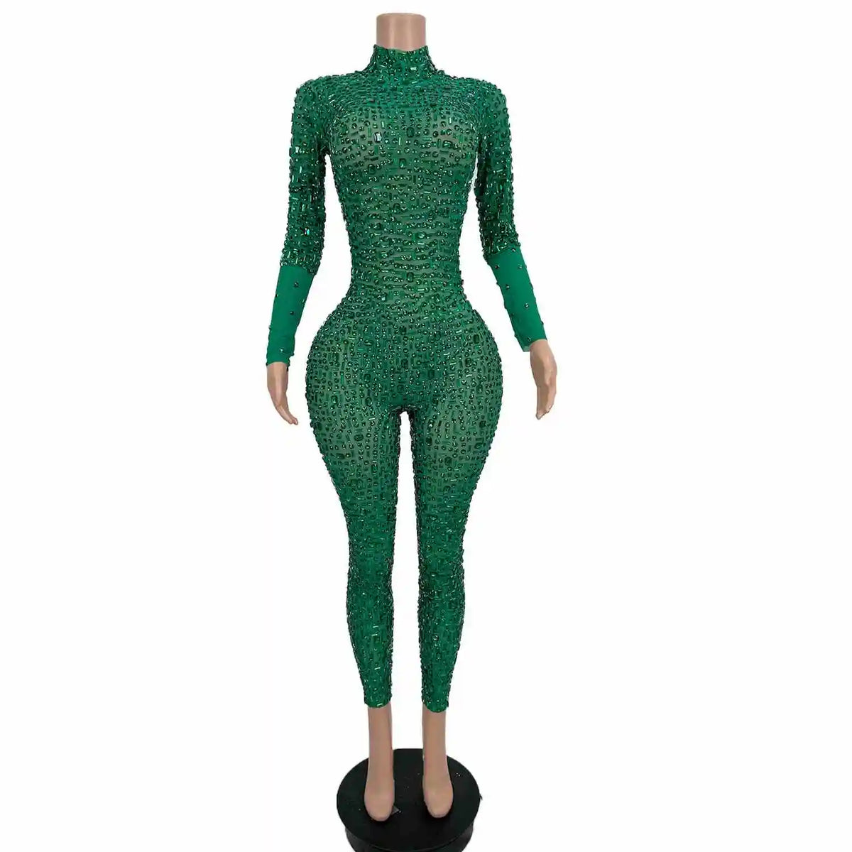 Mono sexy long sleeves birthday party rhinestone jumpsuits plus size women slim fit romper club dancer bodysuits festival outfit