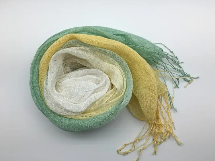 100% Linen Gradient Woman Spring Scarf Echarpe Muslim Hijab Foulard Shawls Tie Dye Scarves Women/Men Sjaal Scarfs for Ladies