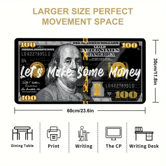 Large Mouse Pad Money Pattern Desk Pad Funny Design Art Mousepad With Non-Slip Rubber Base Stitched Edge Deskpad for Work 30x60