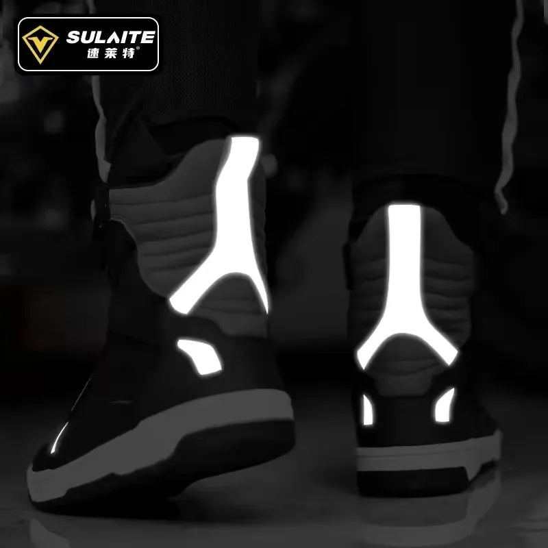 Men Motorcycle Boots Breathable Anti-fall Rider Road Racing Casual Shoes Boots Gear Shift Rubber Sole Reflective Motorbike Shoes