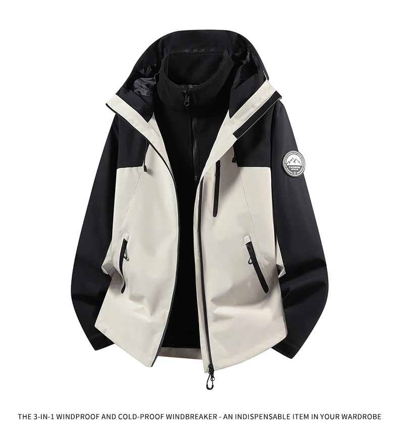CHRLCK Men Women Hiking 3IN1 Jackets Waterproof Fleece Windproof Windbreaker Camping Climbing Trekking Outdoor Jacket Autumn