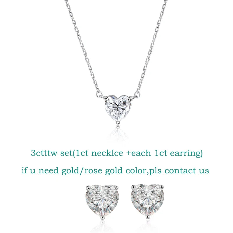 Smyoue 1CT 2CT 3CT Heart Cut Certified Moissanite Necklace for Women 18k Gold Plated Jewelry Sterling Silver S925 Pendant Chain