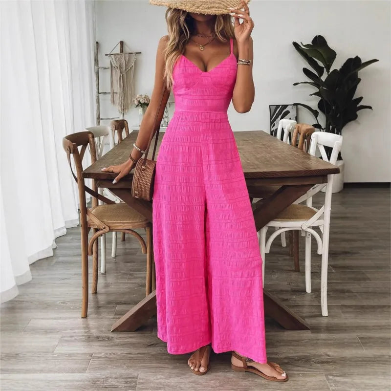 2025 Simple Style Jumpsuit Jumpsuits For Woman Wide Leg Women's Clothing Casual Sleeveless Sling Solid Color Holiday Vacation