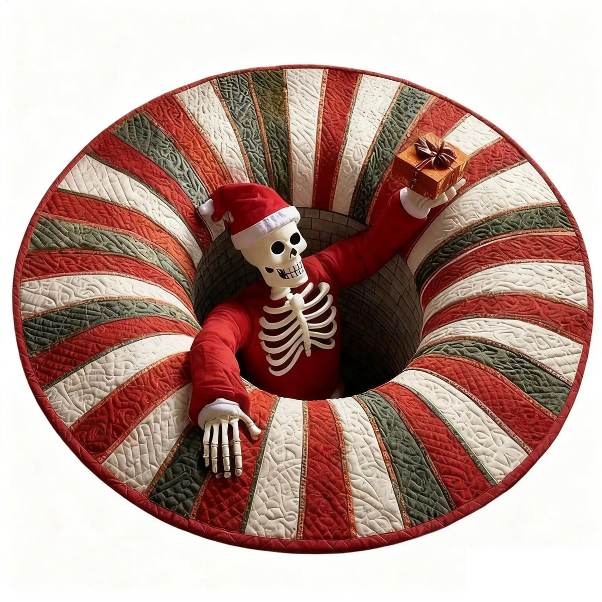3D Rugs Optical Illusion Christmas Home Decor Skeleton Round Quilted Holiday Bathroom Carpet For Kitchen Entryway Entrance