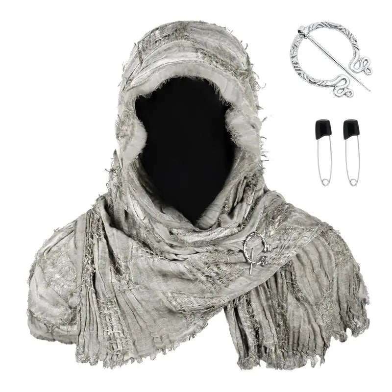 Techwear Style Ripped Tassel Punk Vintage Scarf Man Woman Medieval Knight Cape Cloak Halloween Cosplay Shawl Costume