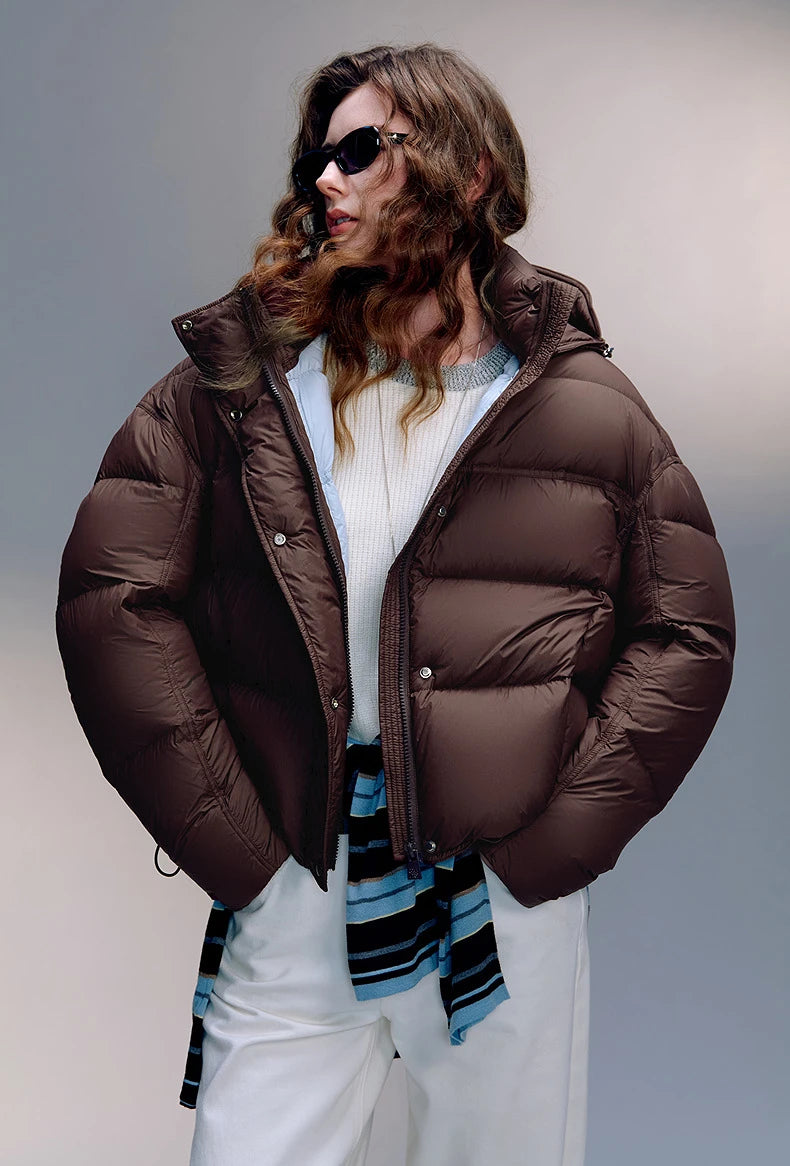 TOYOUTH Women Down Jackets 2025 Winter New Ultra-soft Cicada Wing Puff Hooded 90% Down High Loft Bread Coat