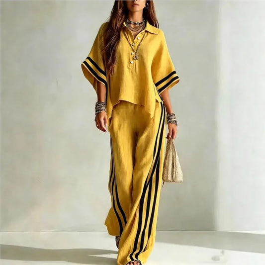 2026 New Autumn Summer Women's Short-sleeved Shirts And Loose Trousers Two-piece Suit Casual Simple White Suits Women Clothing