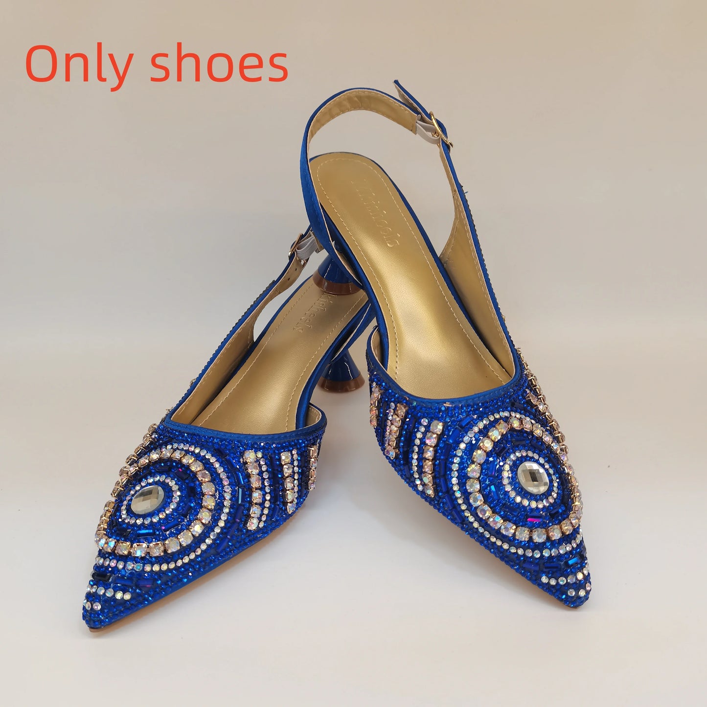 New Elegant Nigerian Women’s Gold Colour Heeled Shoes With Match Rhinestone Handbag Set Italian Design for Parties