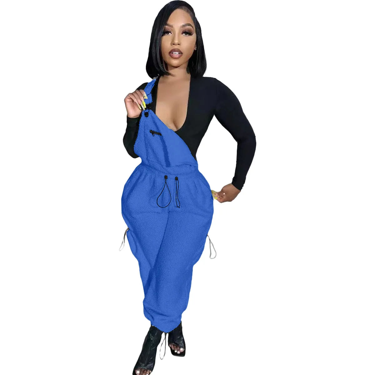 Lace Up Jumpsuit Women One Piece Jumpsuits Fur Rompers High Waist Spring Autumn Pants Mom Overalls Playsuits Elegant Pink