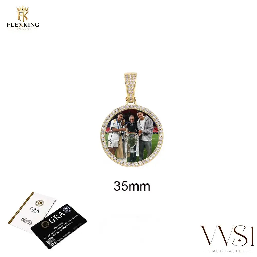 FLEXKING VVS1 Moissanite Circle Chain Pendant Custom Personalizde Photo Pendant Necklace Memory Gift