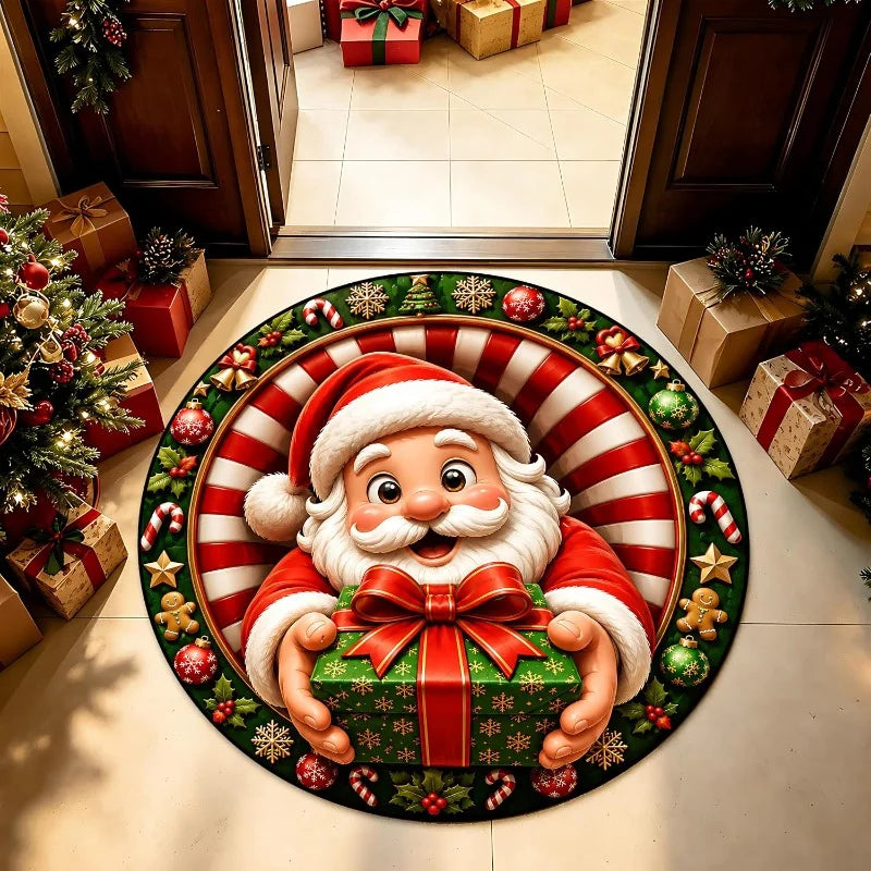 Christmas Day Rugs for Bedroom Anti-slip Bedside Red Rug Round Living Room Decoration Waterproof Carpet Washable Study Floor Mat