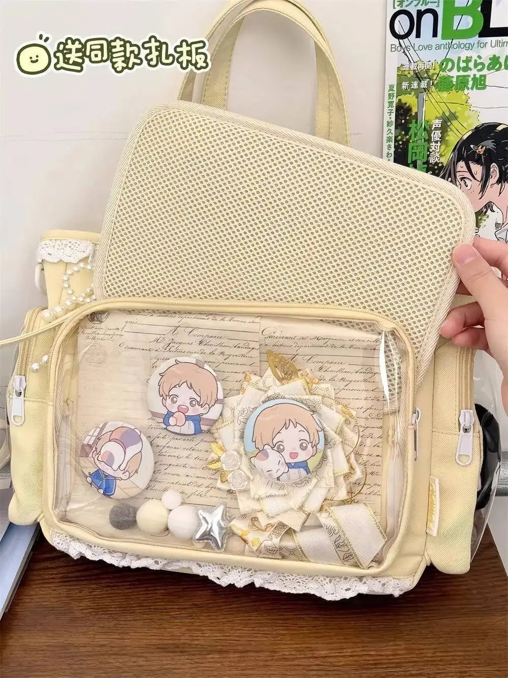 New Y2K Cute Japanese Ita Bag Lolita Girl Transparent Shoulder Tote Bag Large Capacity Crossbody Casual Bag DIY Display Handbags