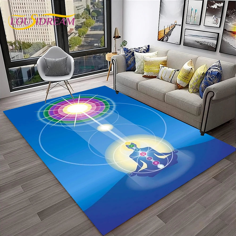 Naturalize Yoga Meditation Rainbow 7 Chakra Soft Carpet Rug for Home Living Room Bedroom Sofa Doormat Decor, Non-slip Floor Mat