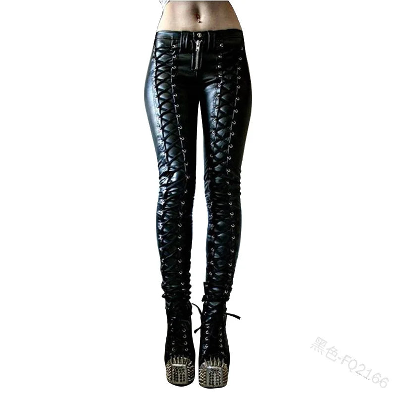 Women's New Fashion Tight Skinny Pants PU Faux Leather High Waist Smooth Touch Elastic Fit Wrinkle Resistant Casual Long Pants