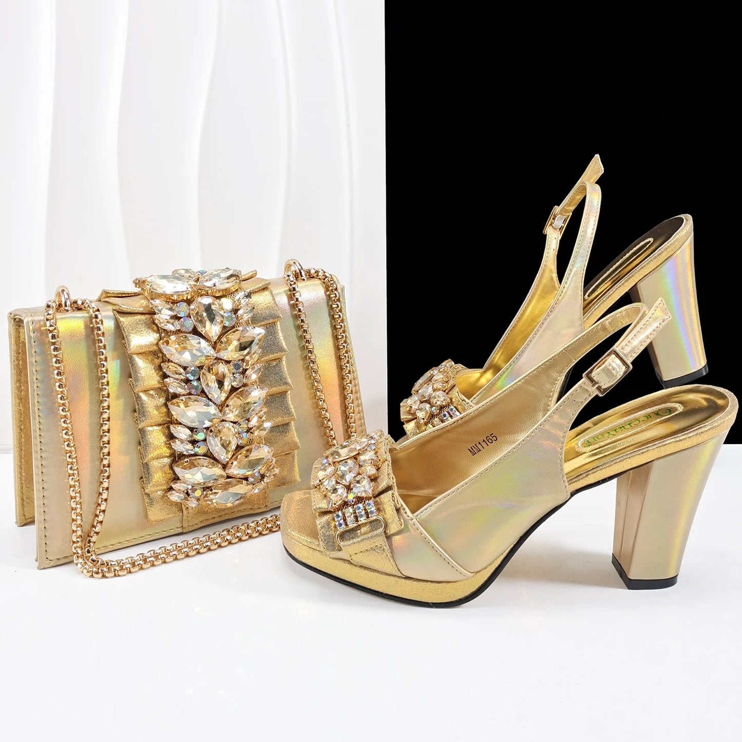 Purple Elegant Women Open Toe Heels Shoes and Bag Set Decoration Rhinestones Italians Women High Heels Shoes With Match Handbags