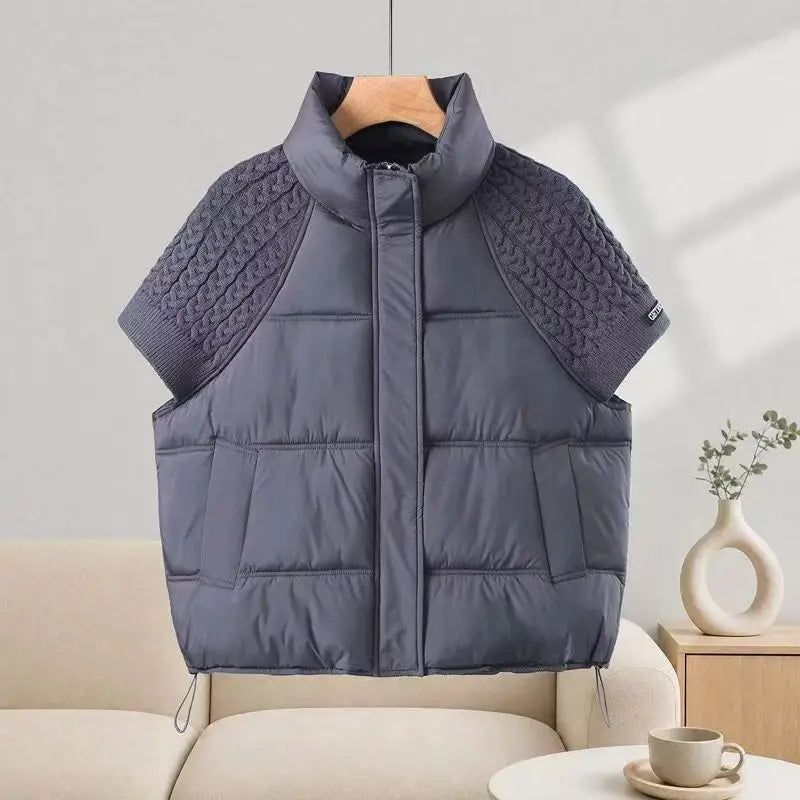 Women's Vest Autumn Winter Sleeveless Down Jacket Loose Casual Stand Collar Pocket Puffer Waistcoat Coat Female Trendy Outerwear