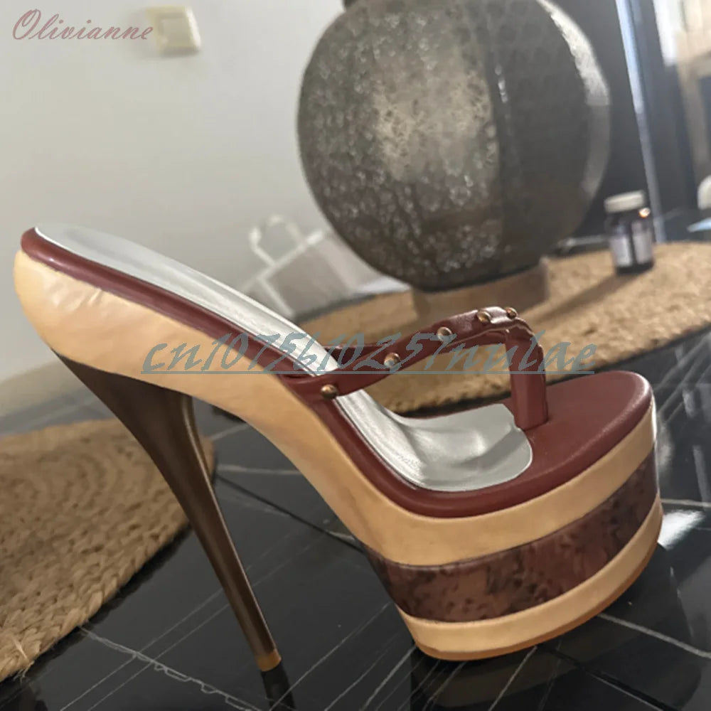 Mutilcolor Platform Rivets Flip Flops Slippers Stiletto High Heel Platform Retro Style Sexy 2025 Summer Women Shoes Para Mujere