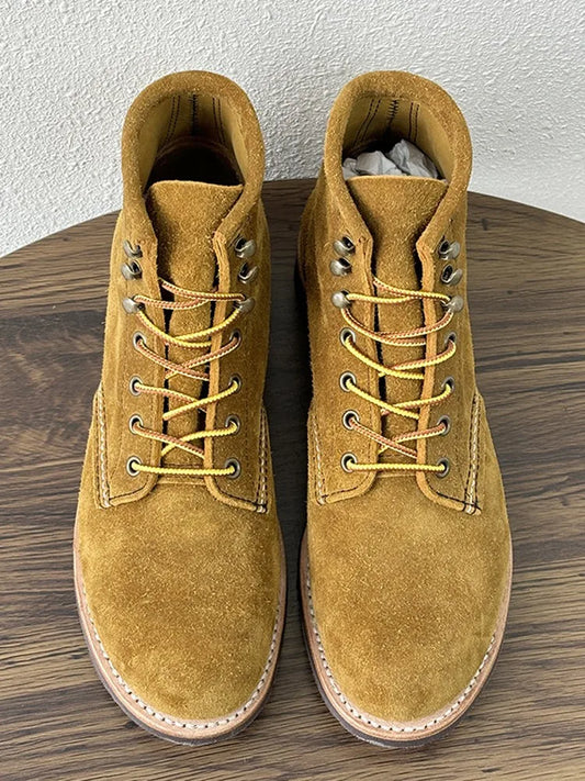 Mens Lace Up High Top Real Cow Suede Leather Work Shoes High Quality Ankle Boots Motorcycle Riding Safety Shoes Vintage Boots 45