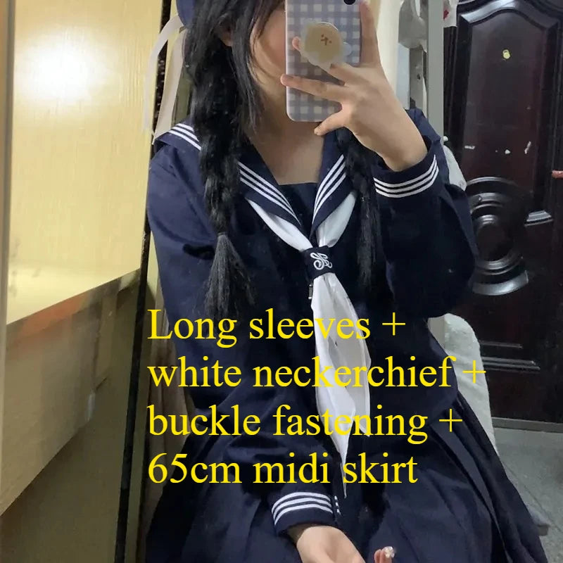 Orthodox JK Uniform School Uniform Basic Navy Navy College Style School Supply Middle Sailor Uniform Autumn and Winter Suit
