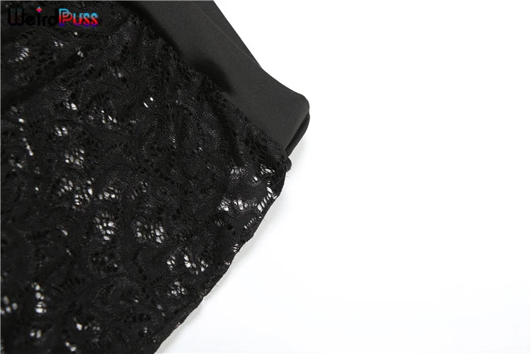 Weird Puss See Through 2 Piece Set Women Sexy Hollow Jacquard Backless Bodysuit+Leggings Tight Activity Clubwear Skinny Outfits