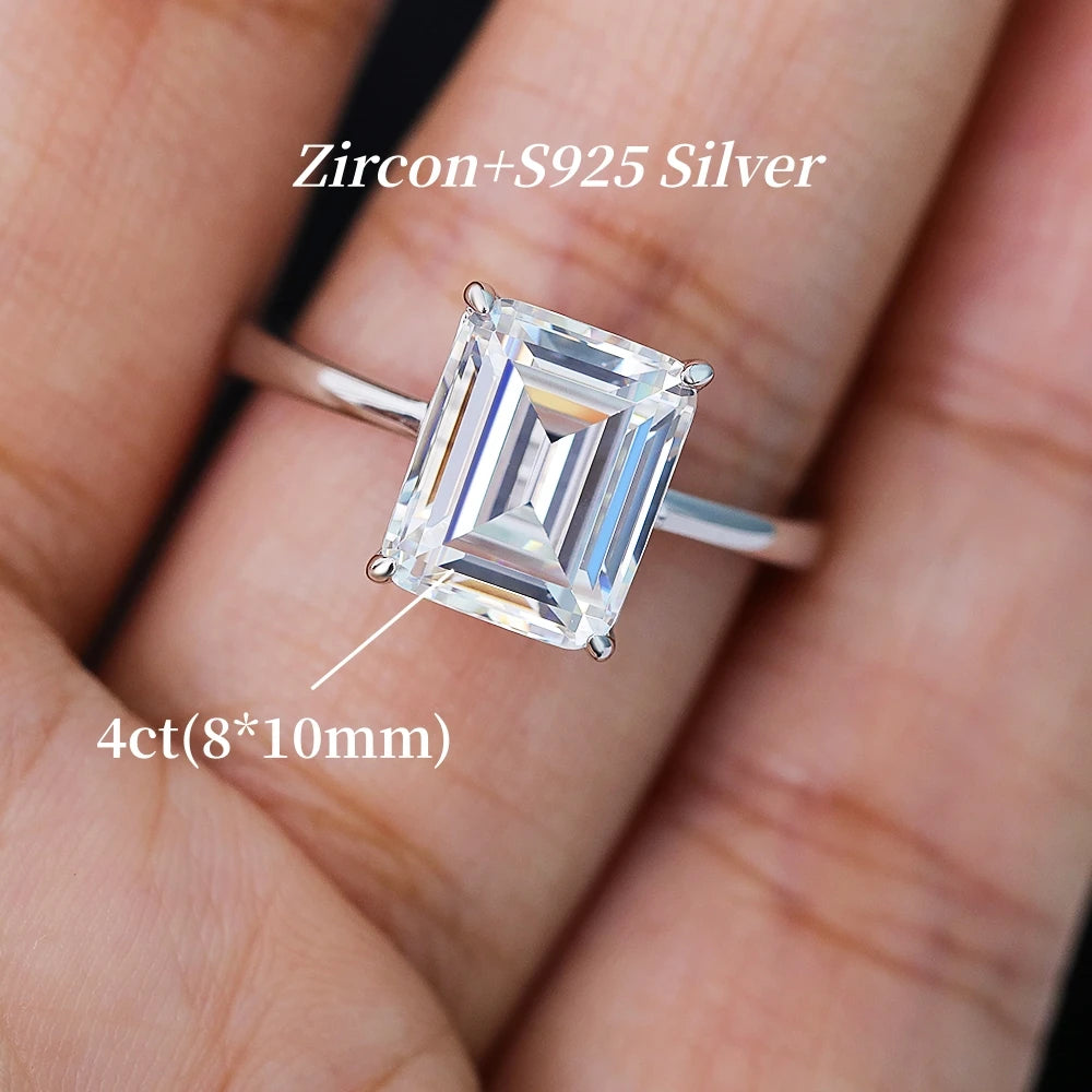 GXTRS 4CT Emerald Cut Moissanite Rings Women S925 Silver Lab Diamond Engagement Wedding Band 18K Plated Fine Jewelry Certified