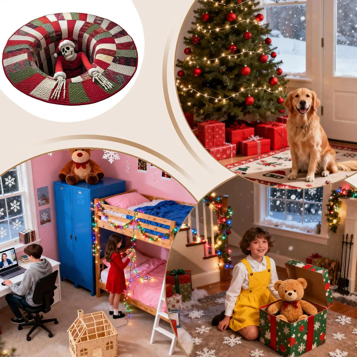 3D Rugs Optical Illusion Christmas Home Decor Skeleton Round Quilted Holiday Bathroom Carpet For Kitchen Entryway Entrance