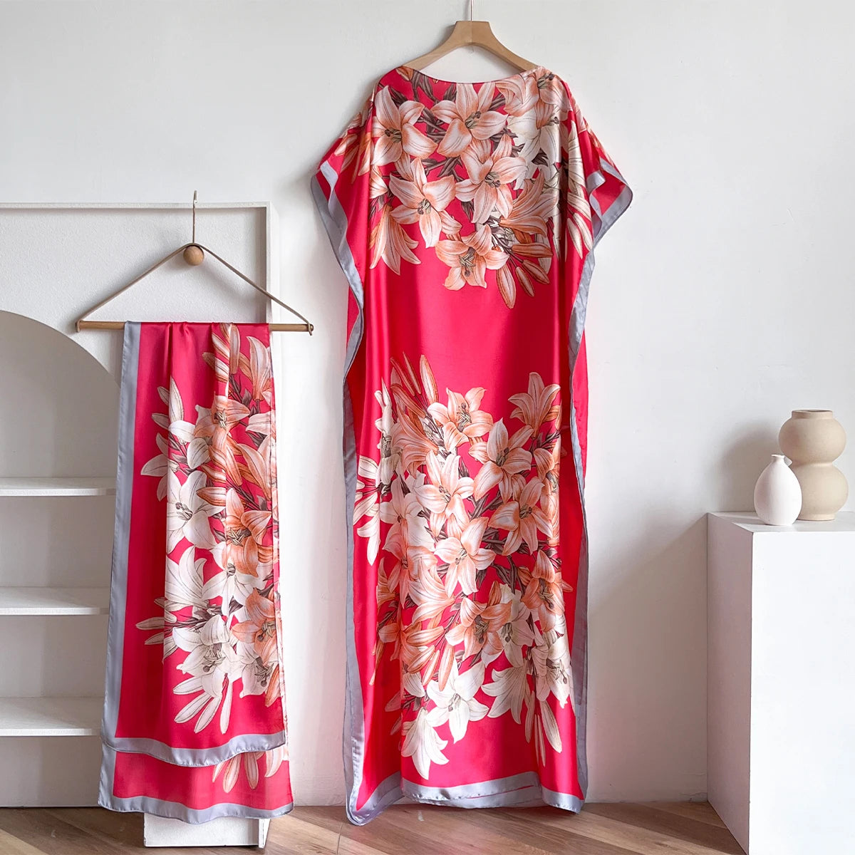 Summer Fashion Oversize African Dress Women's Satin Silk Sunscreen Muslim Robe Dubai Dashiki Abaya Beachwear Lady Clothing