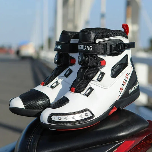 Men Leather Motos Breathable Anti Slip Wear-resistant Riders Boots Motorbike Racing Ankle Length Shoes 2024 New Motorcycle Boots